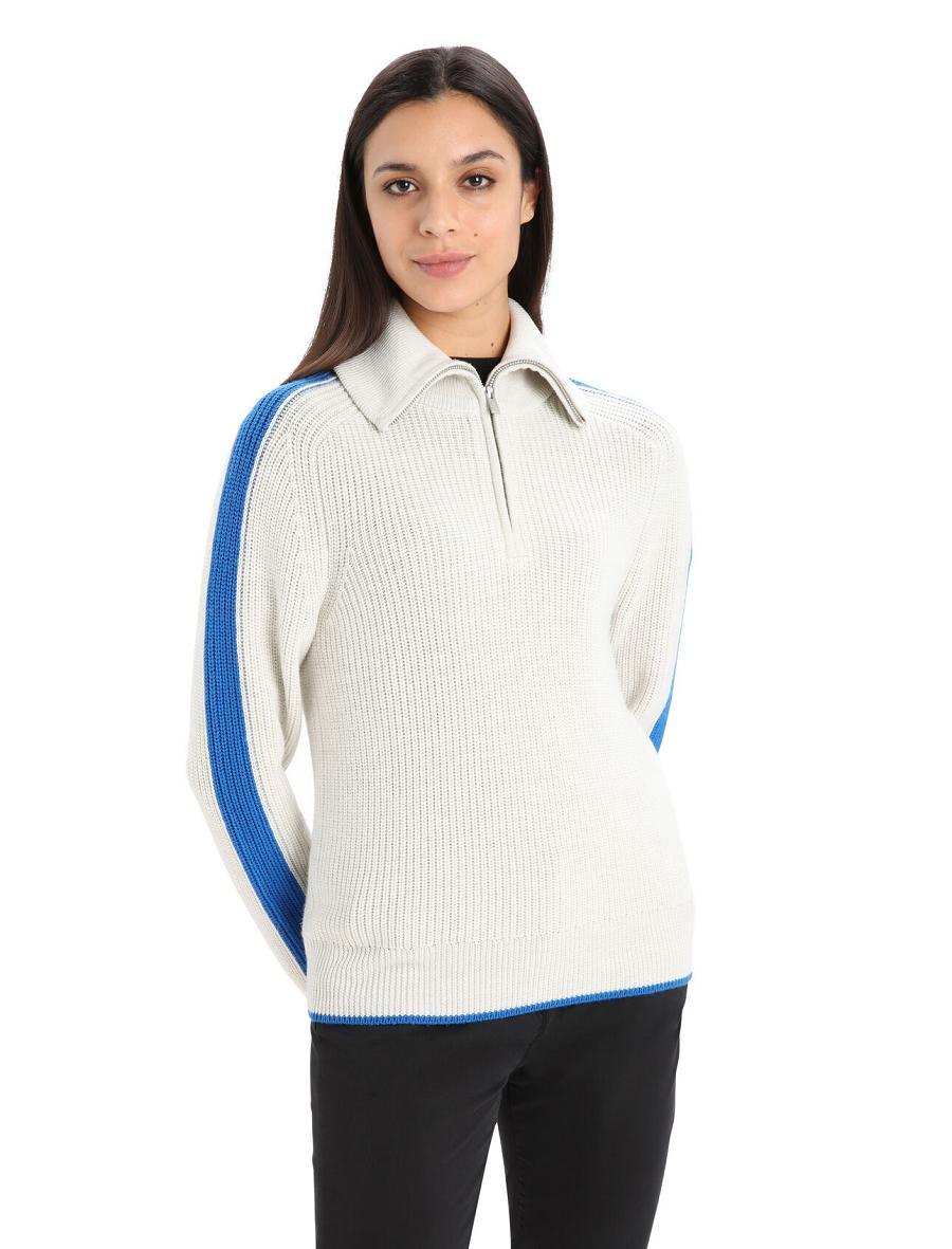 Icebreaker Merino Lodge Long Sleeve Half Zip Naisten Neulepuserot Valkoinen Sininen | FI 1622YXFU